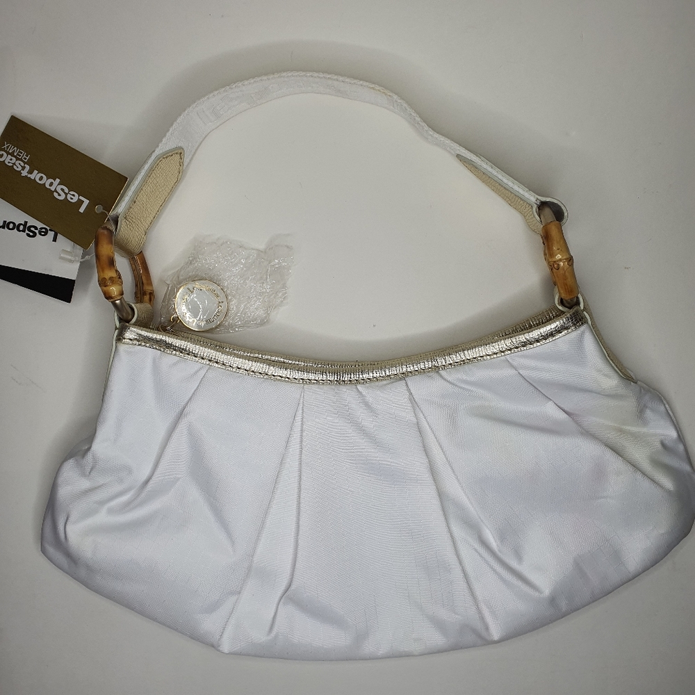 Lesportsac White Shoulder Bag with Gold Trim